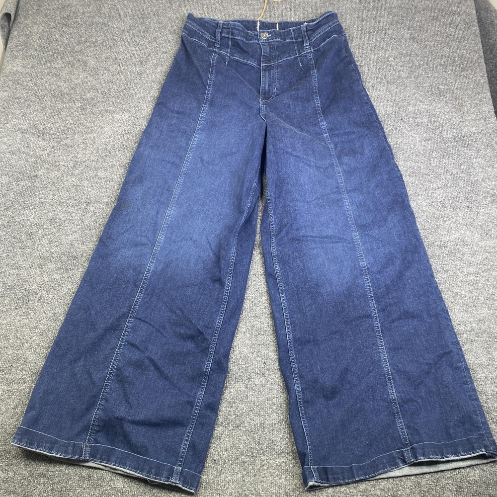 We The Free Wide Leg Jeans Womens Large Blue Denim High Rise Boho Casual Palazzo